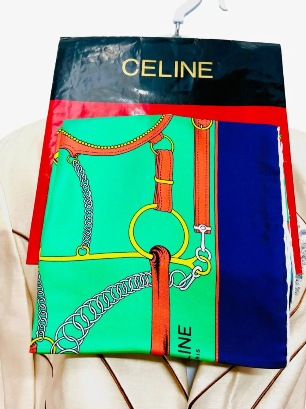 New W/  Box Celine  Paris 100% Silk scarf  34